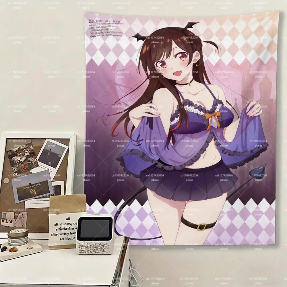 Rent-A-Girlfriend Chizuru Mizuhara Demon Tapestry, Cute Anime Girl Wall Hanging for Bedroom Dorm Decor