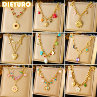 DIEYURO 316L Stainless Steel Sun Tree of Life Love Pearl Flower Crystal Necklace Women New Trend Chain Jewelry Christmas Present