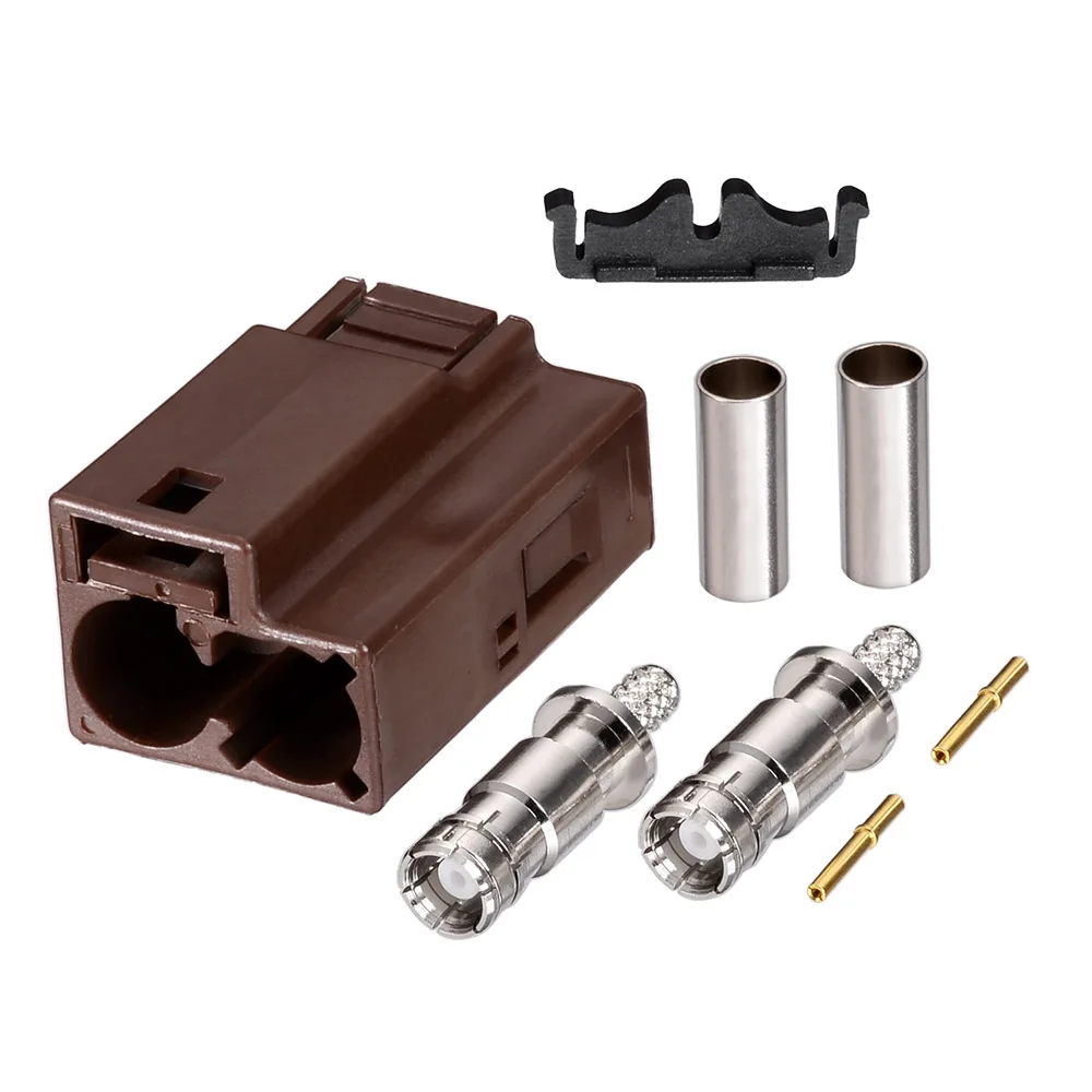 Superbat FAKRA Code F Brown Female Double Socket Connector for Coaxial Cable RG316 RG174