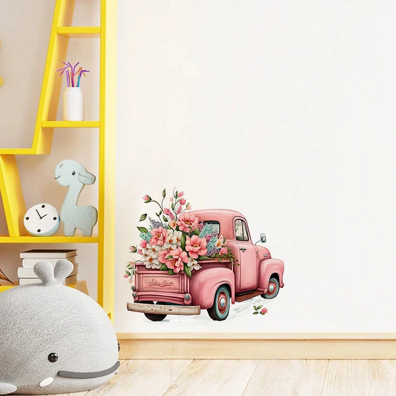 C187#Floral Truck Wall Sticker Kids Room Background Home Decoration Mural Living Room Wallpaper Funny Decal