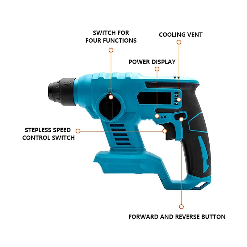 Lithium Electric Cordless Hammer Impact Drill Wall Drilling Expansion Screw Concrete Hammer For Makita 18V Battery Power Tools