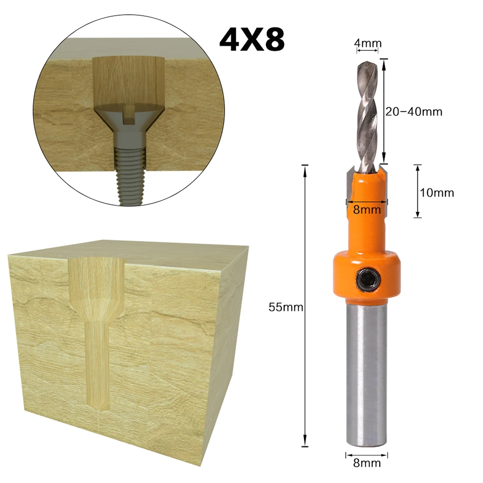 Fraise à bois HSS, tige de 8mm, fraiseuse, jeu de vis, extracteur, démolition, pour fraise à bois