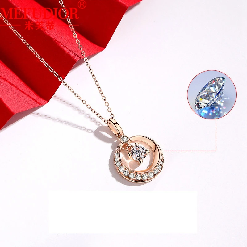 18K Gold Moissanite Necklace D Color VVS1 Luxury Moon Pendant for Women Rose Gold 45 Chain High Quality Jewelry Gift