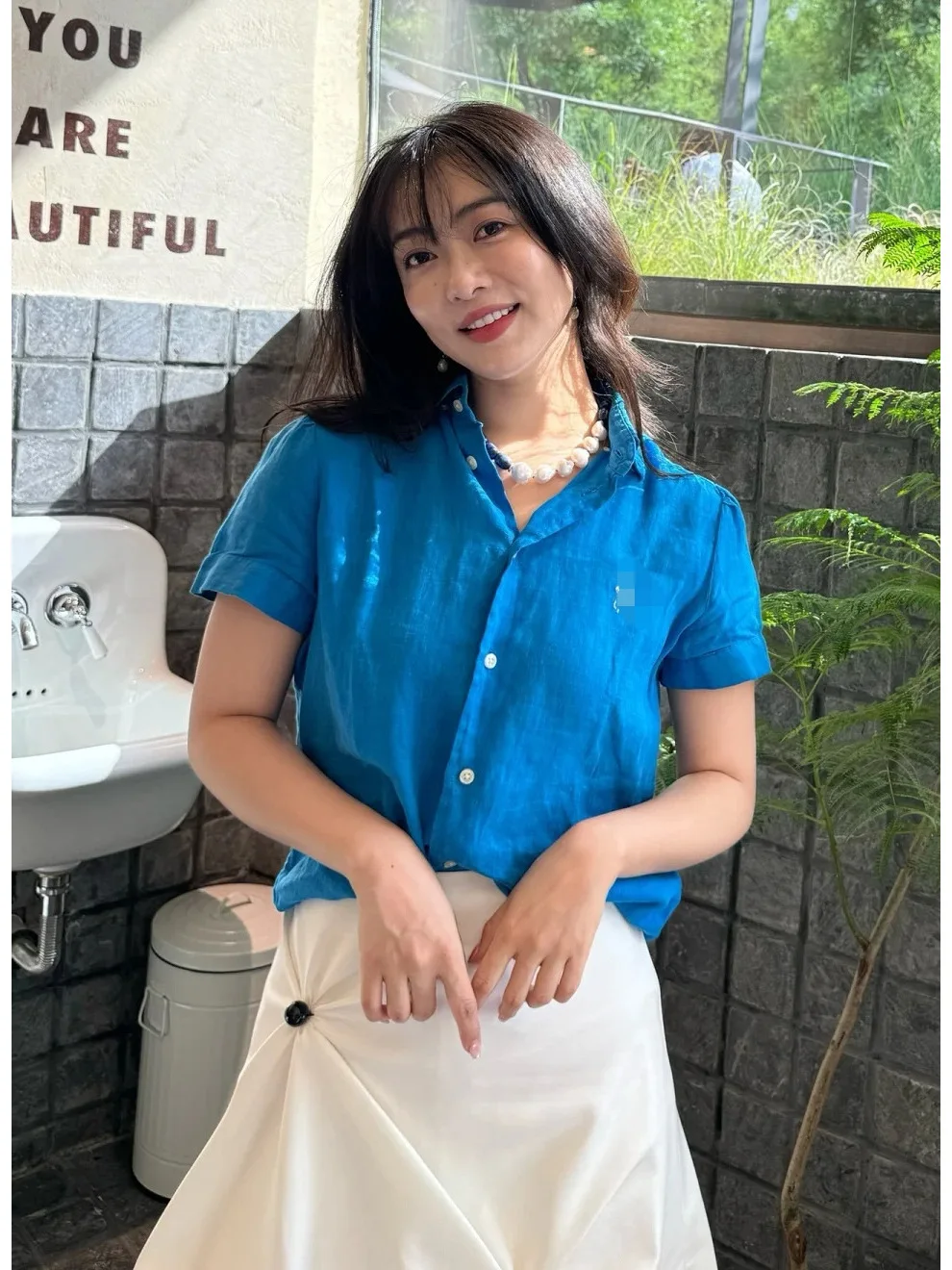 

American Casual Embroidered Linen Shirt Breathable Personality Shirt Collar Short Sleeve Lightweight Sun Protection Clothing