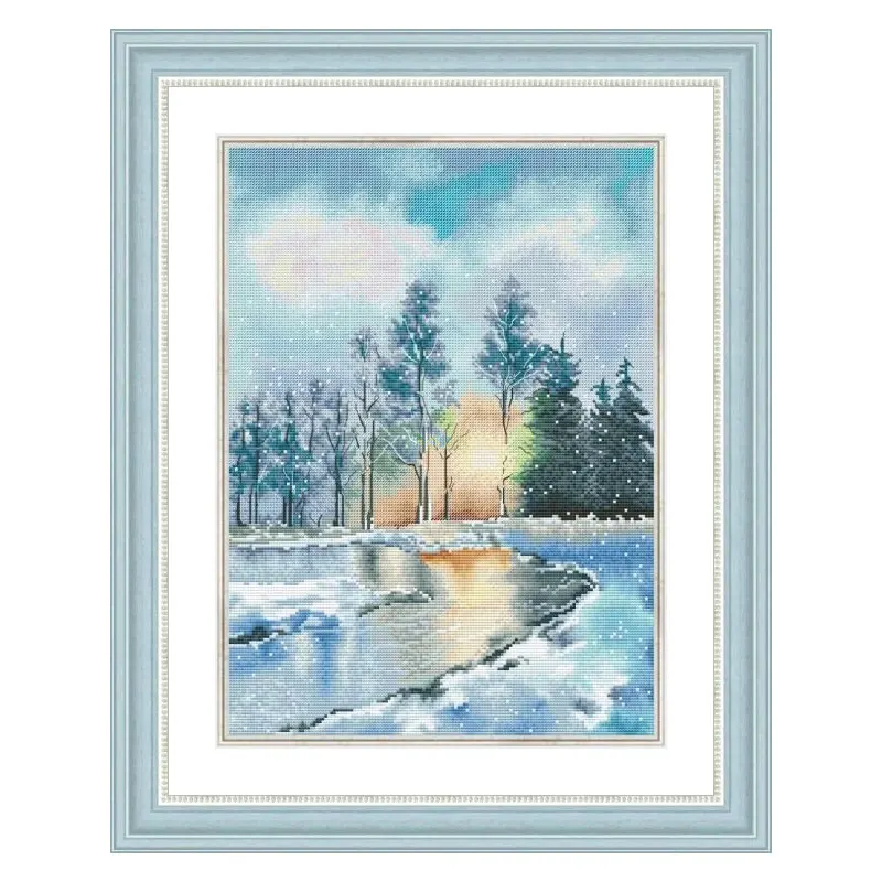 Precision Print New Landscape C1649 Dream Winter Ice Dawn Fishxx Cross Stitch Kit