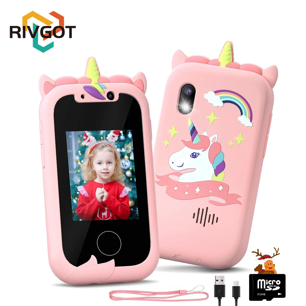 Brinquedo musical educativo para crianças, telefone celular unicórnio, câmera selfie com capa de silicone, brinquedos para bebês, presentes de aniversário