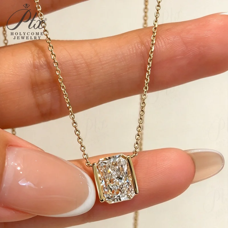 1-2ct Laborgezüchteter Diamant-Anhänger Halskette DEF VS Solitär Radiant-Schliff 10K 14K Gold Klassische Halskette für Damen Schmuck Charms – Detail 3