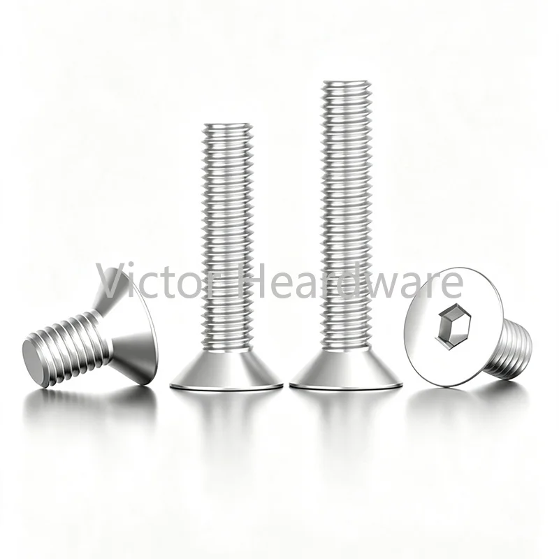 6063# Aluminum Alloy M2 M2.5 M3 M4 M5 M6 M8 Hexagon Hex Socket Countersunk Screw Flat Head Screw Allen Bolts DIN7991