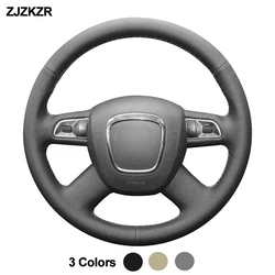 Hand Sewing Car Steering Wheel Cover Wrap For Audi Old A4 B7 B8 A6 C6 2004-2011 Q5 2008-2012 Q7 2005-2011 Beige Dark Gray Leathe