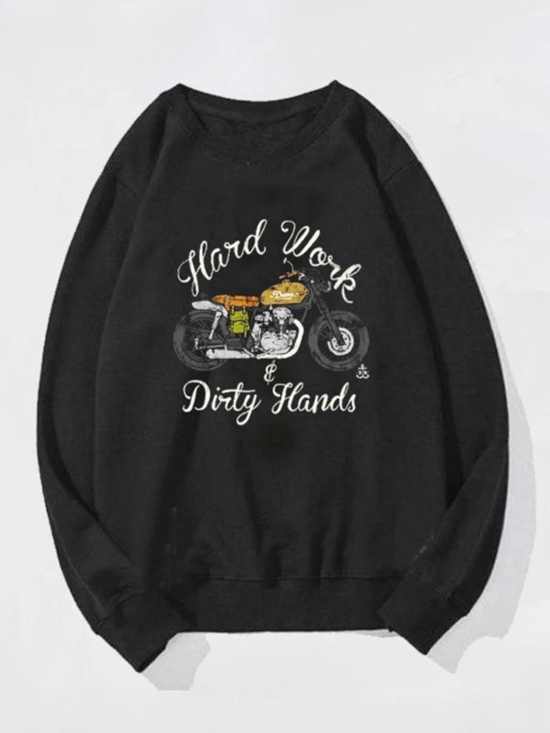 

Rock, Motorcycle, Dark Man, Round-neck Hoodie, Gothic Punk, Street Black, Loose, Heavy Metal, Stylish Man, Personalized Print