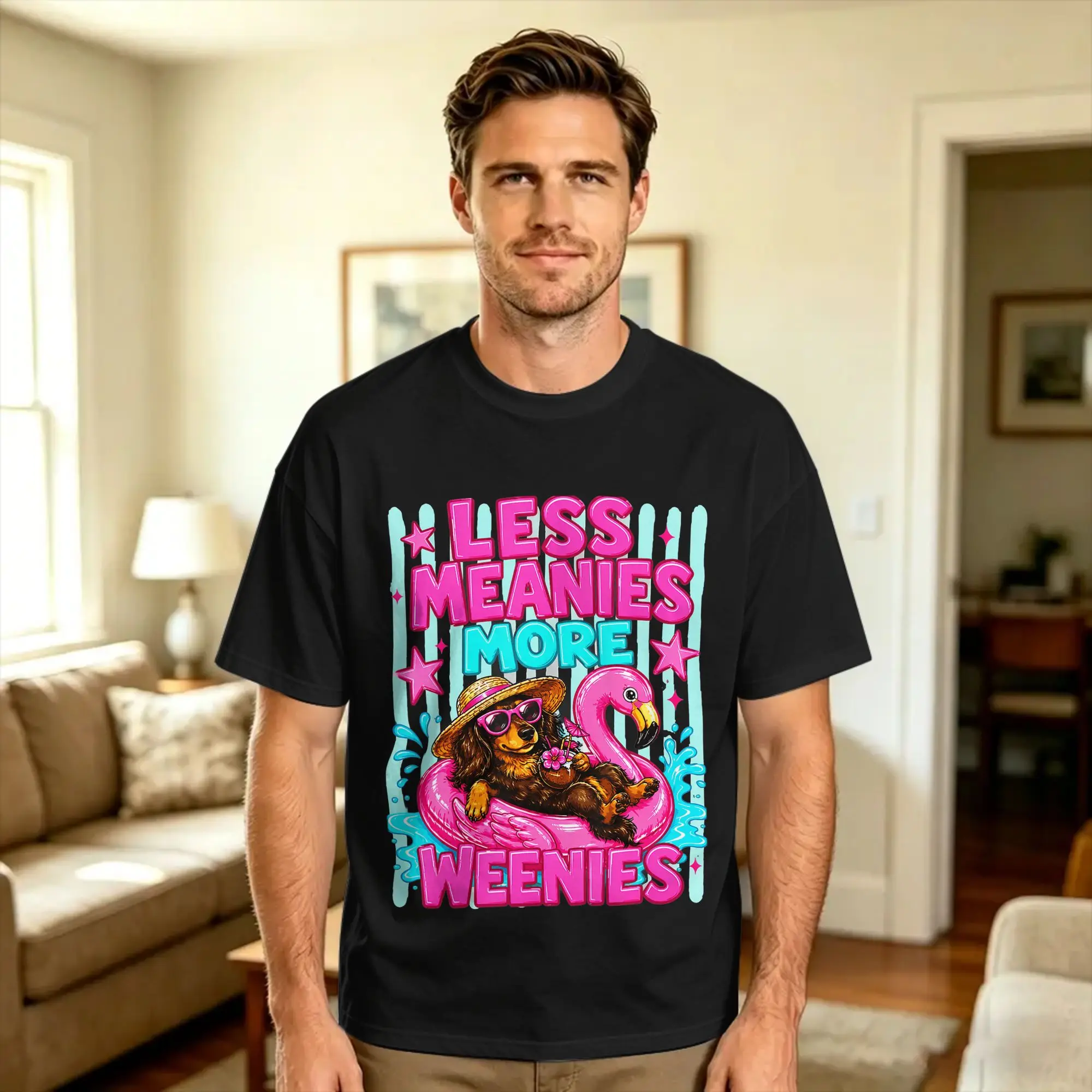 Less Meanies More Weenies Dachshund Summer Humor T-Shirt Summer  Harajuku T Shirts Cotton O Neck Plus Size Clothes