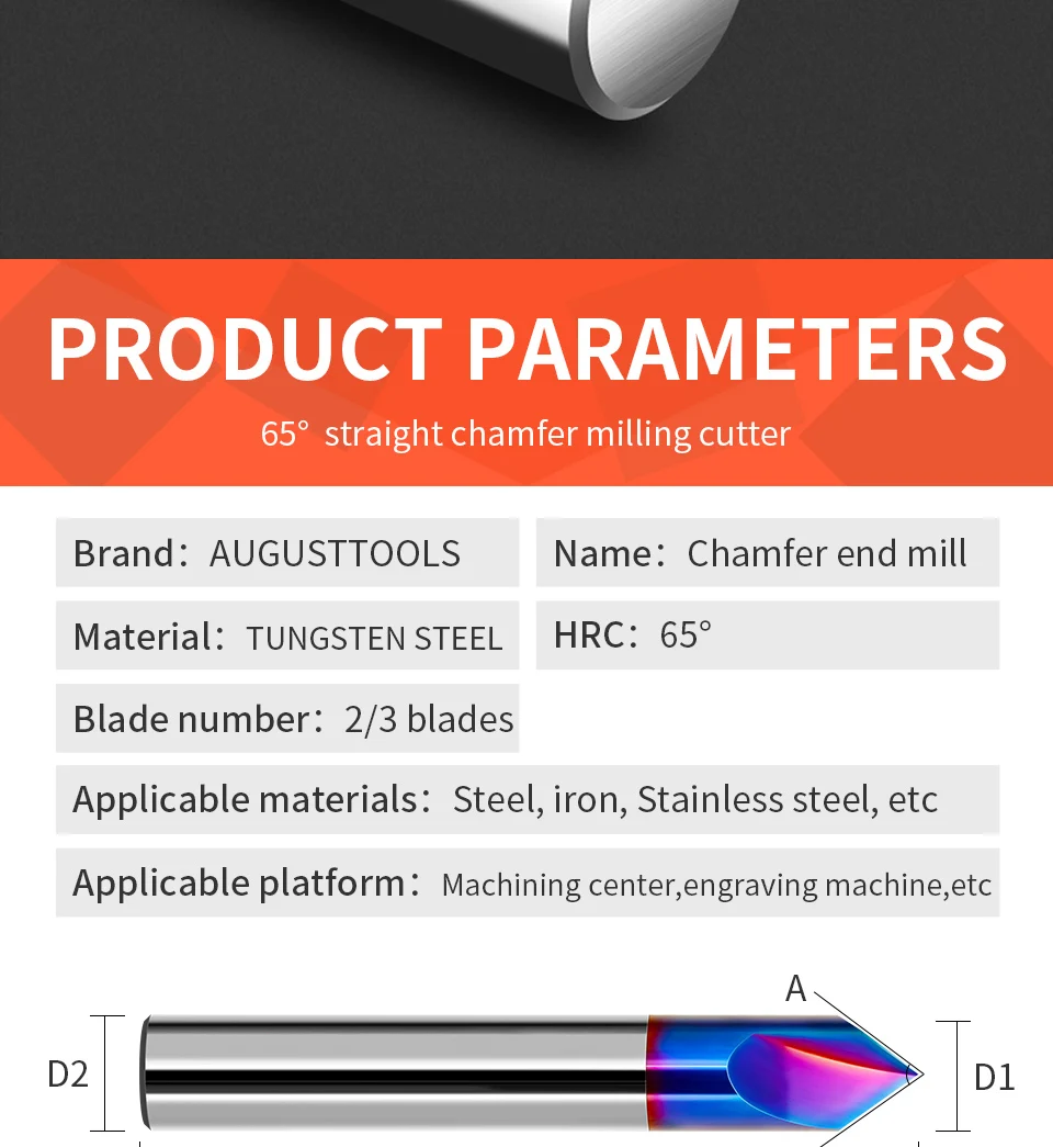 HRC65 Fasenfräser 3–12 mm 90-Grad-Hartmetall-Schaftfräser CNC-Maschinenfräser Nano blau beschichtet 2 3 Nuten Fräswerkzeuge – Detail 8