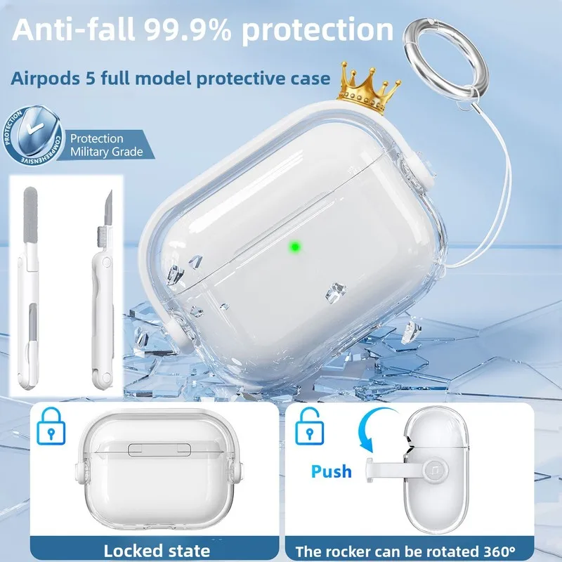Transparent Soft Case for AirPods Pro 3, Creative Lock, Convertible Phone Stand, INS Aesthetic Shockproof Earbuds Cover