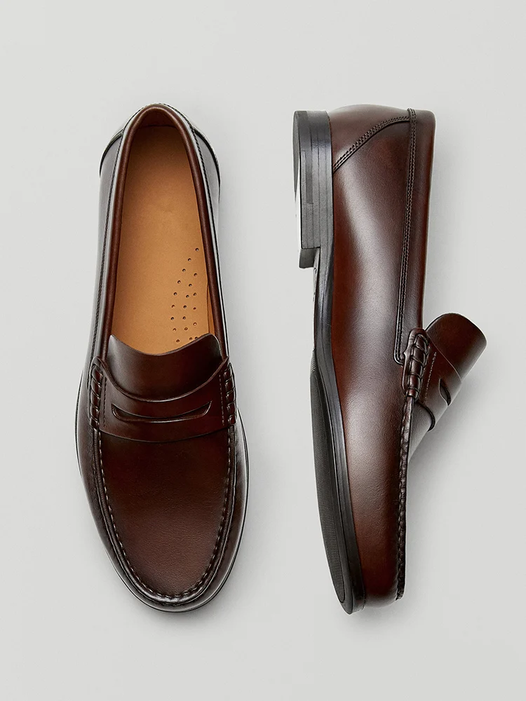 Jenny&Dave Genuine Leather Flat Shoes Men Cowhide Slip-On Loafers Men Shoes Summer England Style Vintage Casual Moccasin Shoes