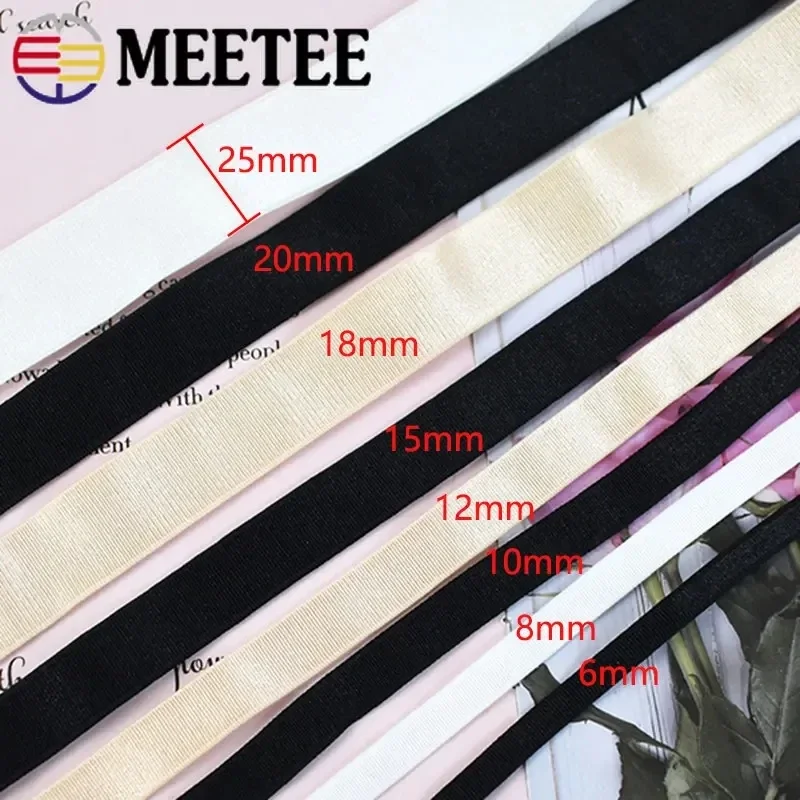 5/10Meters Meetee 6-30mm Nylon Elastic Band Spandex Underwear Stretch Webbing Tape Bra Elasticity Rubber Tapes Sewing Accessory