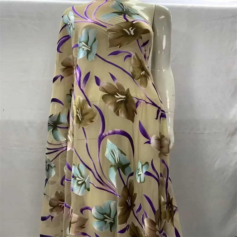 CWQ/ Soft Modern African Traditional Fabric, Fashionable Silk Lace Fabric, Clothing Sewing Fabric, 5 Yards (0573