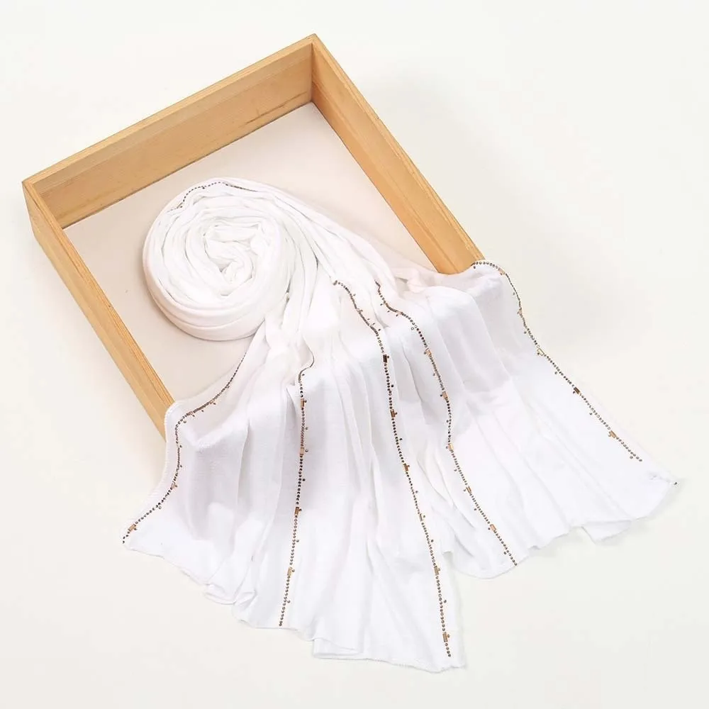 

Versatile Elastic Colorful Beaded Headscarf Breathable Solid Color Printed Tail Turban Hijab All-match Chiffon Large Shawl Daily