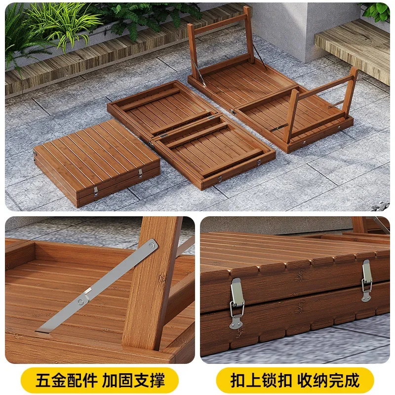 Outdoor bamboo folding tables and chairs installation-free portable stall camping small apartment household