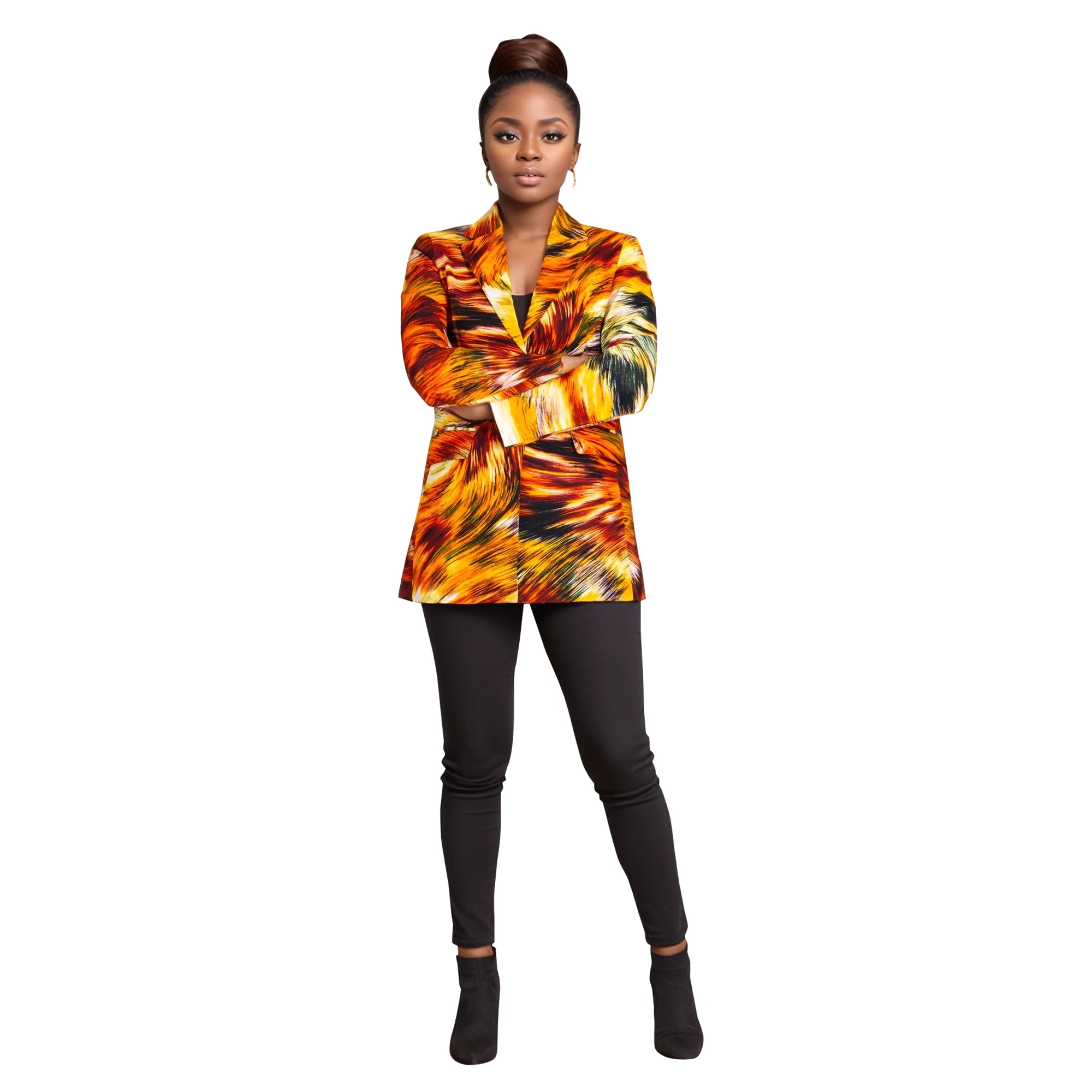 African Women Blazer Suit Ankara Print Line Jacket Coat for Women Lady 2 Buttons Long Sleeve Blazer Office Lady Clothing WY10939