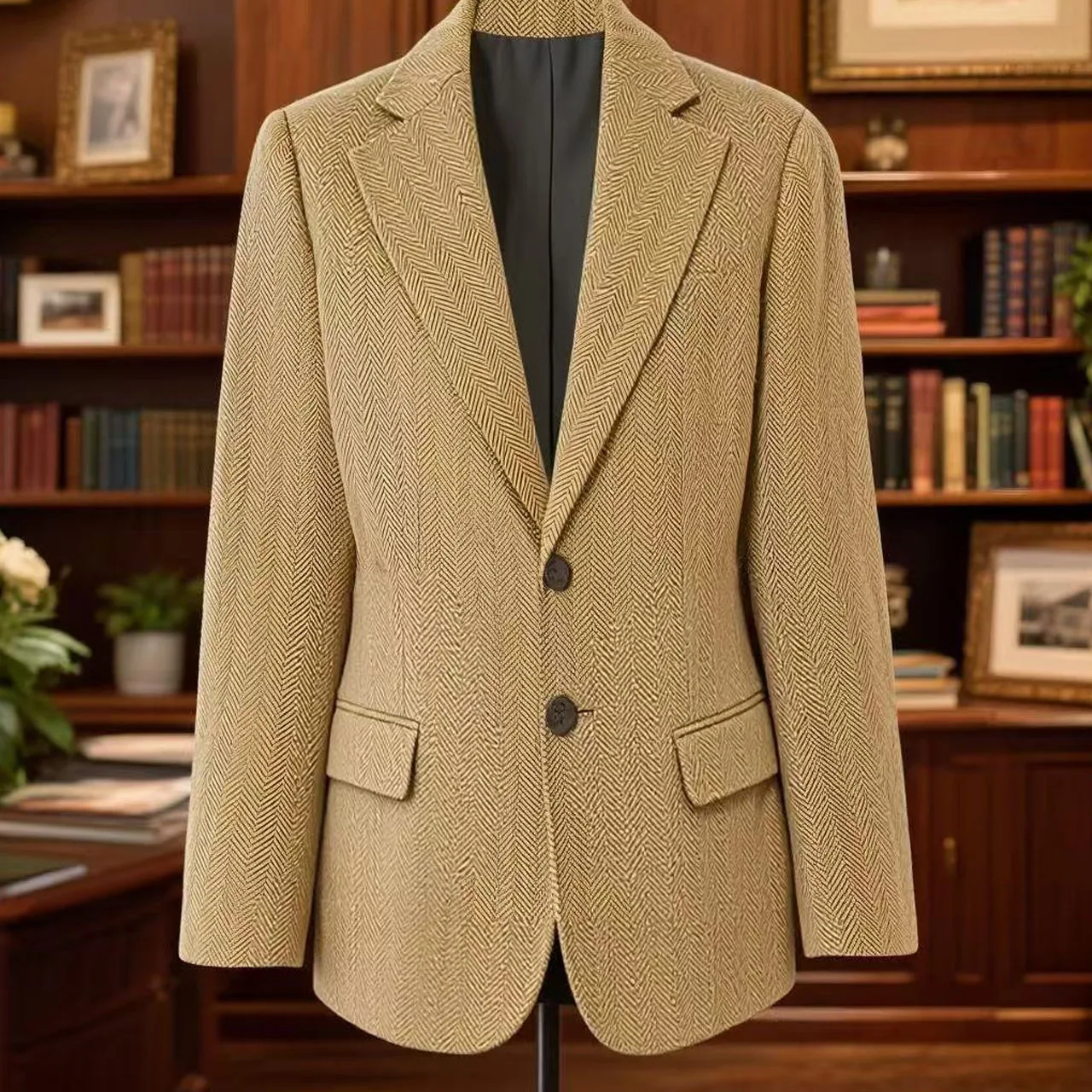 معاطف رياضية كلاسيكية للرجال على الطراز البريطاني الرجعية سترة تويد متعرجة للرجال بقصة ضيقة سترة بدلة واحدة الصدر للخريف والشتاء #1