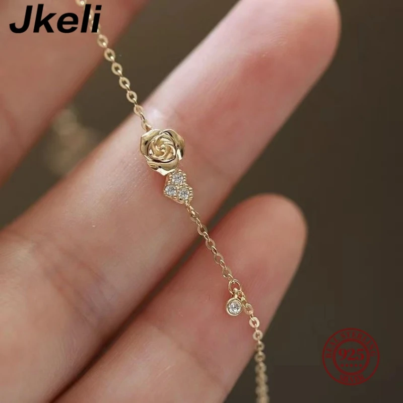 Jkeli Korea Hollow Zircon Flower Bracelet 925 Sterling Silver Plating 14K Gold Bracelet for Women Temperament Jewelry Gift