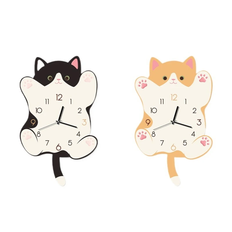 

Cream style cat living room watch wall clock simple modern silent creative no punching hole