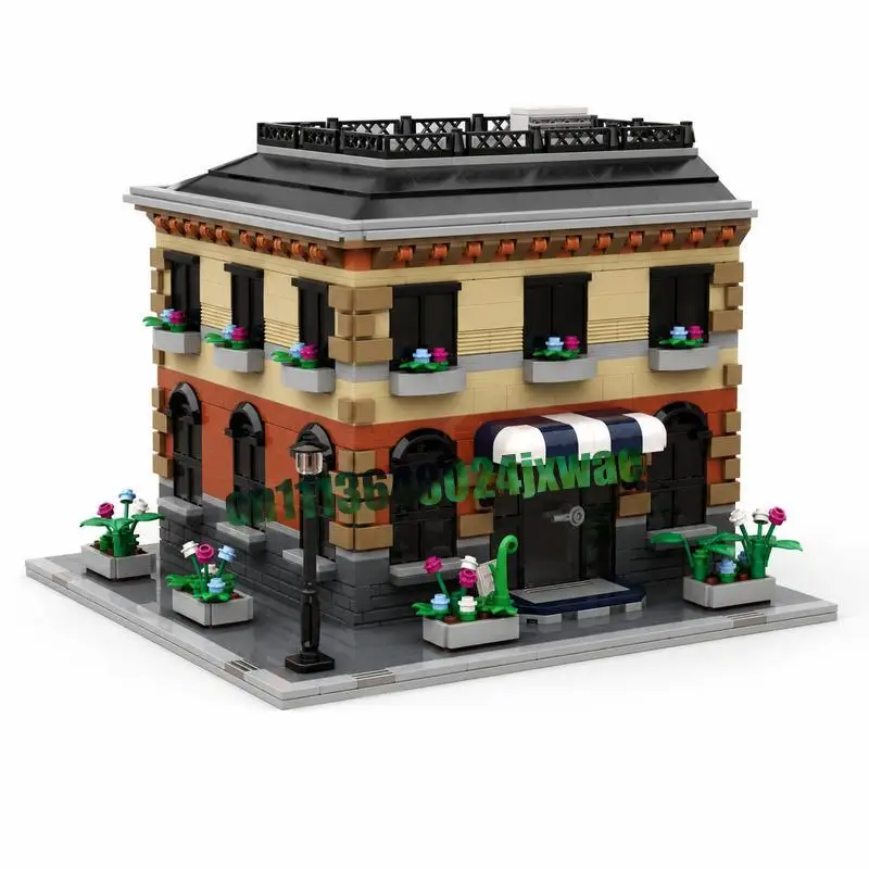 1955Parts Café Extension German Station MOC Modular Architecture Model Custom Puzzle DIY Creative Assembly Educational Toy Gifts