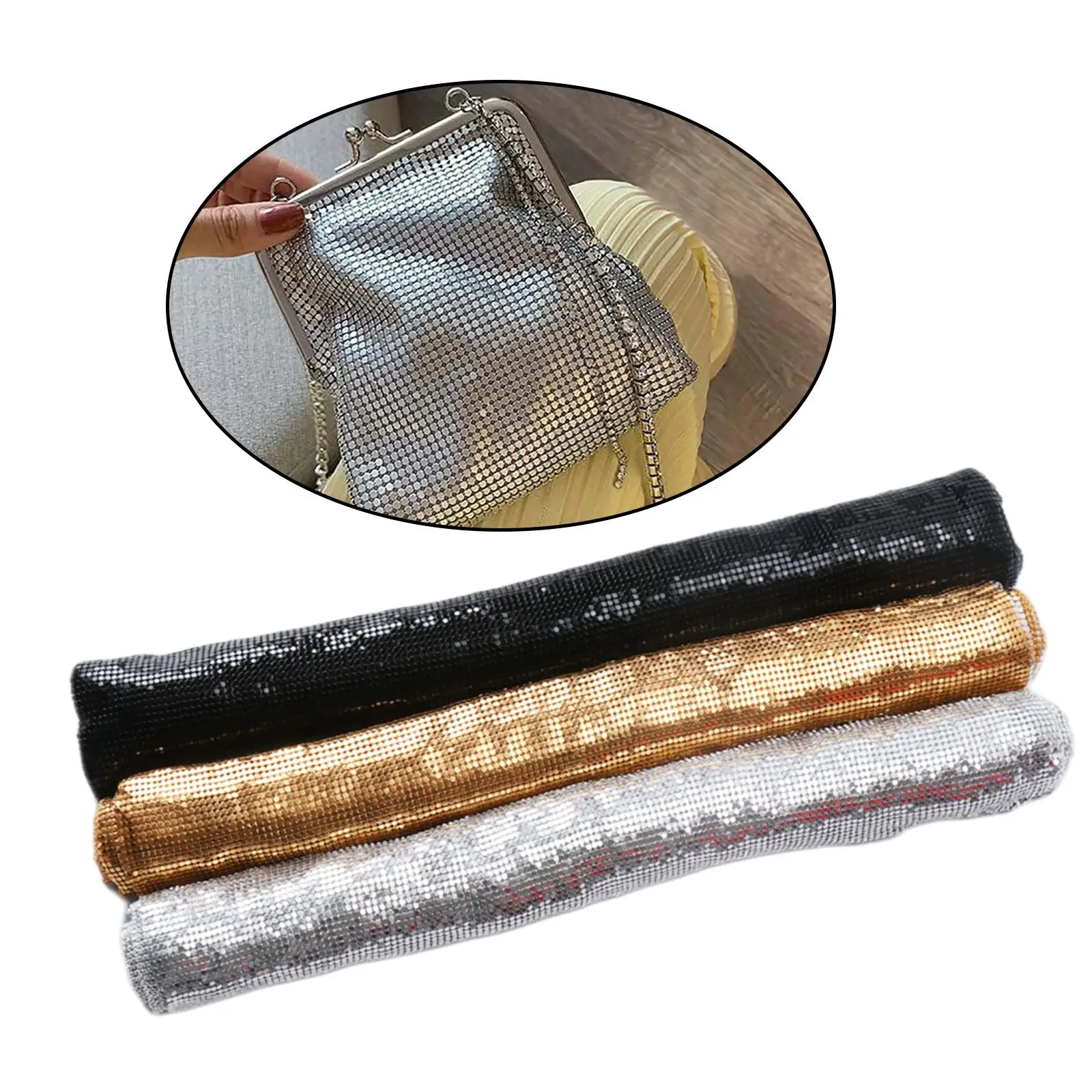 Shiny Black Gold Metal Sequin Cloth 3mm 45Cmx150cm Metal Sequin Fabric Sequin Ornaments Drapery for Meal Cloth Bags Dress