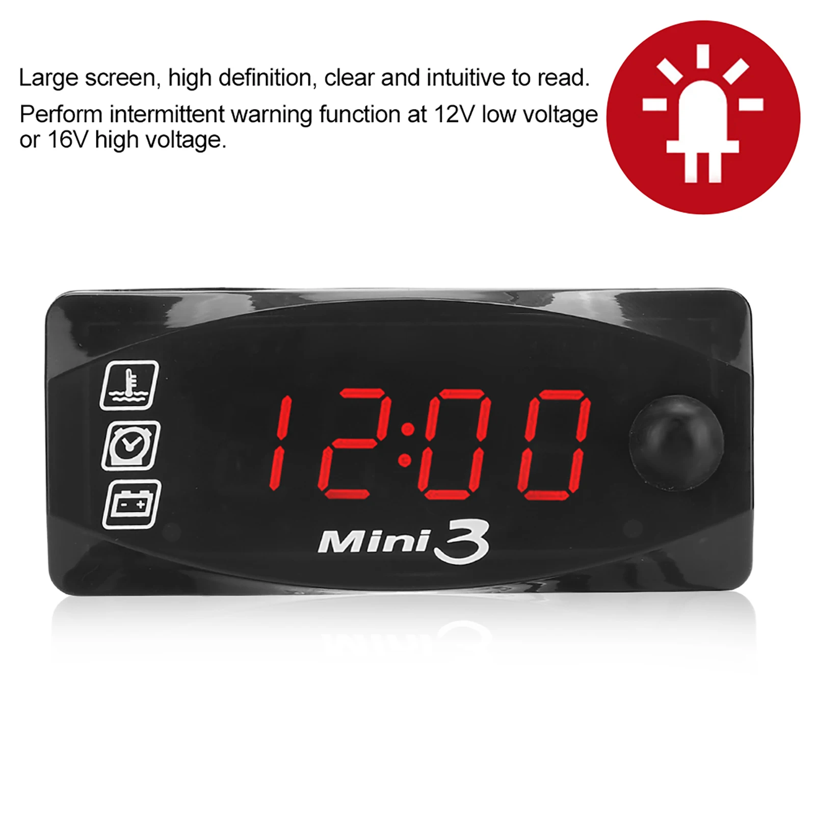 

12V Motorcycle Voltmeter, 12V Motorcycle Instrument Digital Display Voltmeter Thermometer Clock, IP67 Waterproof for Bikers