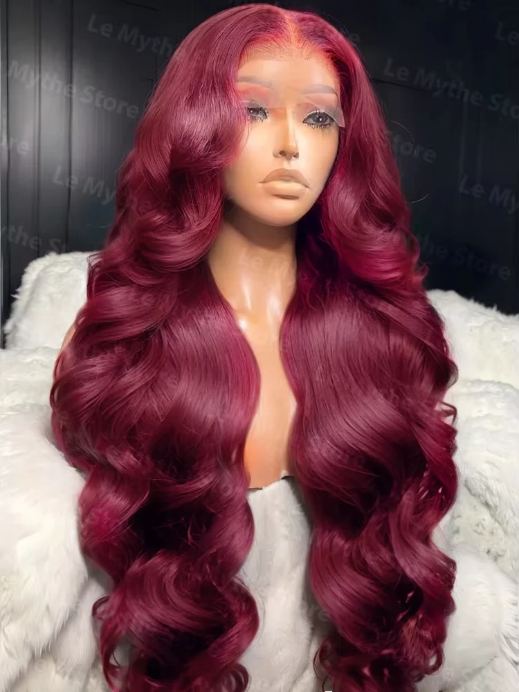 

99J Burgundy 13x4 HD Lace Frontal Wigs Body Wave 30 32 Inch Lace Front Wig Human Hair Red Wine Water Wave 200% Density Brazilian