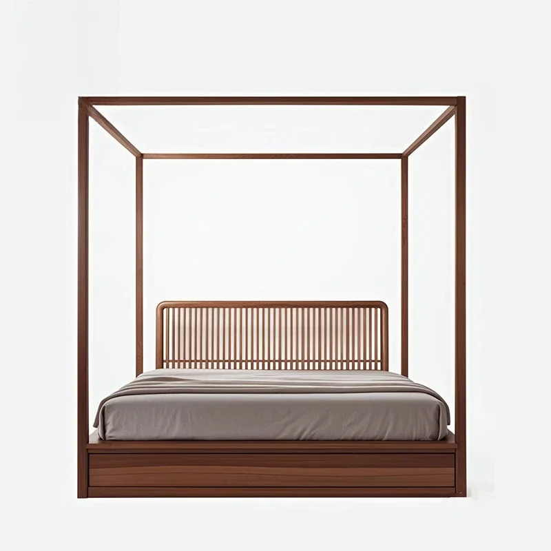سرير رف خشبي صلب جديد على الطراز الصيني لعام 2025 تصميم أصلي بطول 1.8 متر غرفة نوم رئيسية حديثة وبسيطة للإقامة المنزلية مزدوجة