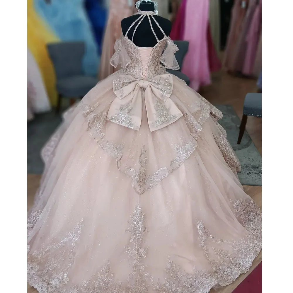 

Блестящие платья для девушек, милое бальное платье с воротником хомутиком, 16 платьев, бальные платья из тюля с 3D цветами, платья на день рождения, 15