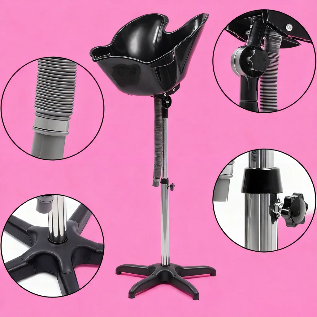 حوض غسيل الشعر البلاستيكي بارتفاع قابل للتعديل، حوض رفع الشعر مع حامل من الفولاذ المقاوم للصدأ لكبار السن والنساء الحوامل