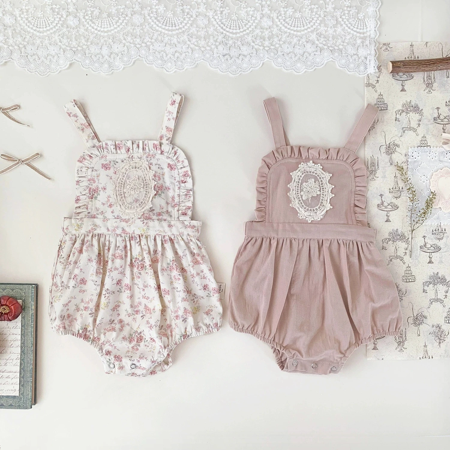 

Girls' Clothes Ins Floral Suspenders Baby Girls Pure Color Fresh Cotton Suspenders Triangle Crawling Clothes Ha