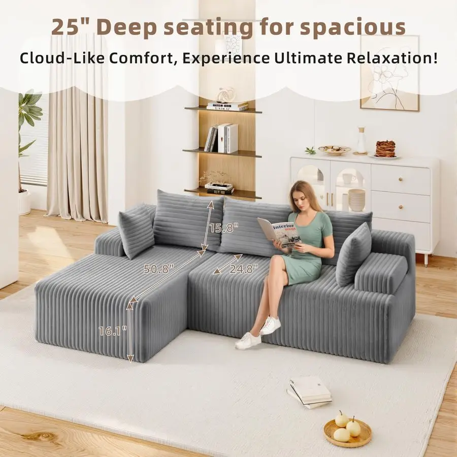 Couch, Upholstered Cloud Couch Sectional with L Shape Chaise, Fluffy Comfy Cloud Sofa with Deep Seat amp Throw Pillows, Boneless