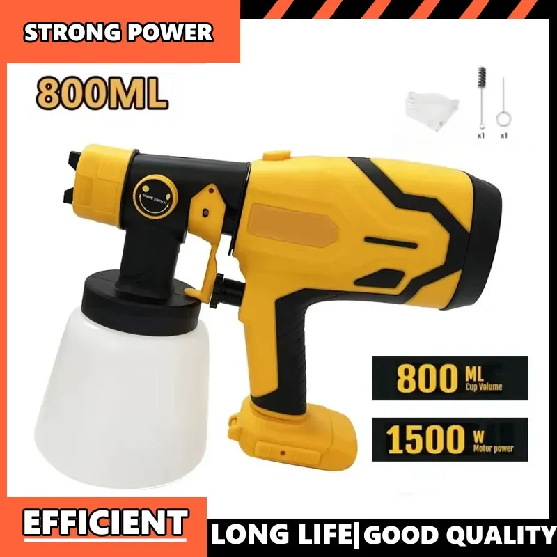 Подходит для Dewalt для батареи 18 В, 800 мл, беспроводной электрический пистолет-распылитель, портативный распылитель краски, мощный автомобильный мебельный распылитель, аэрограф