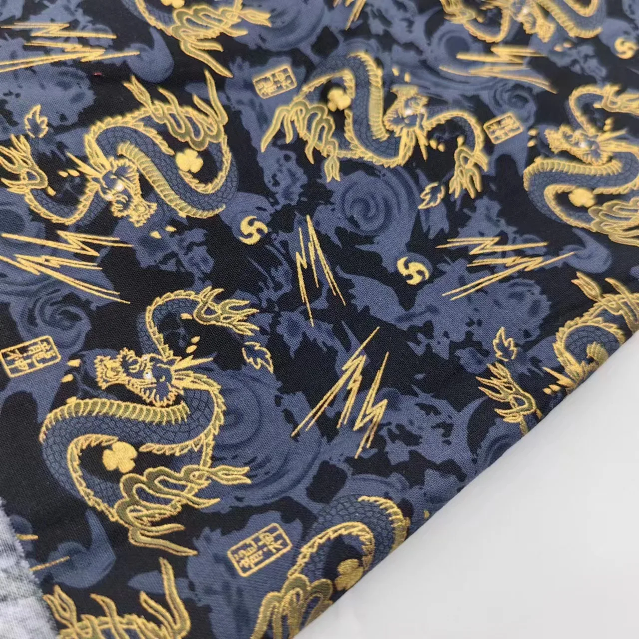 Tela de algodón japonés de dragón de 1m/3m, tela dorada bronceada, cinturón de tela hecho a mano, bolsa de tejido de Tecido de retales DIY, tela de Kimono