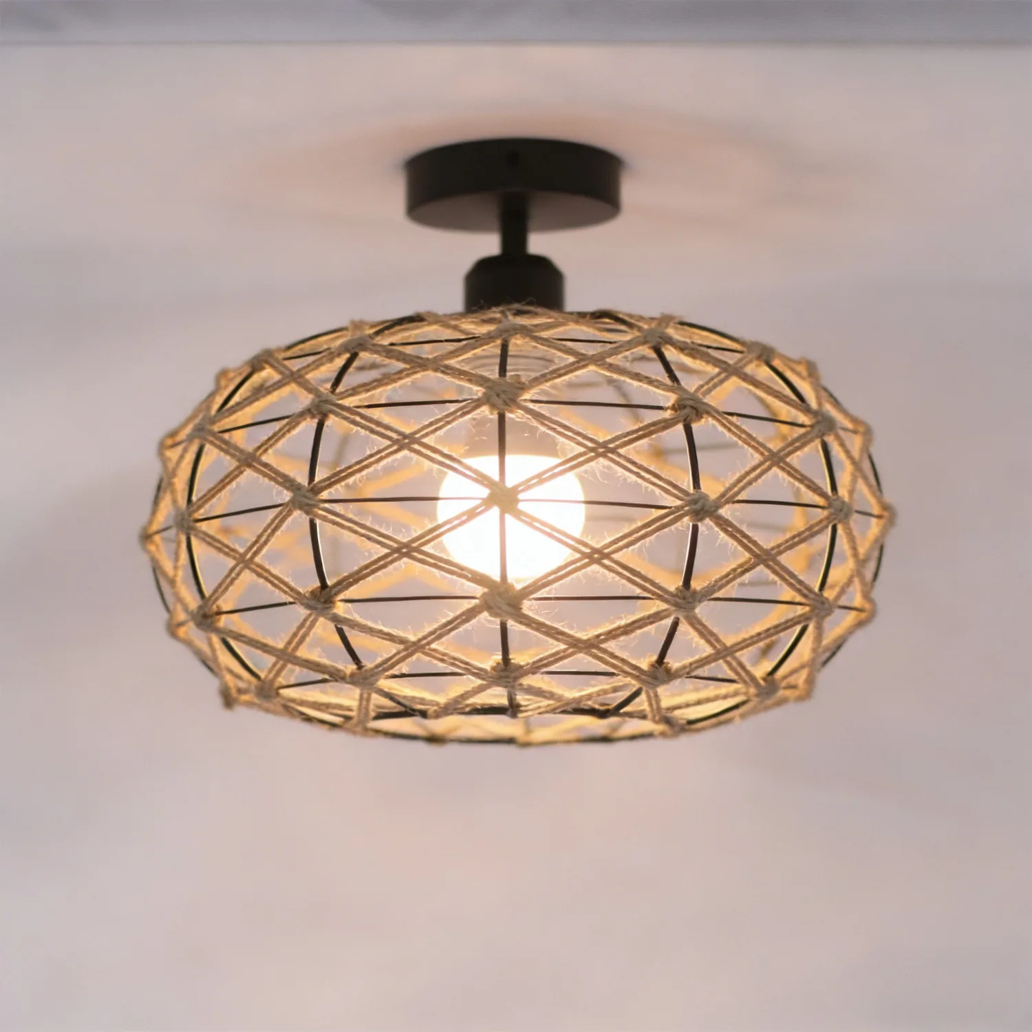 

JOYINLED Rattan Ceiling Light Fixtures, Woven Wicker Semi Flush Mount Ceiling, Farmhouse Boho Hemp Rope Lighting Fixture Bedroom