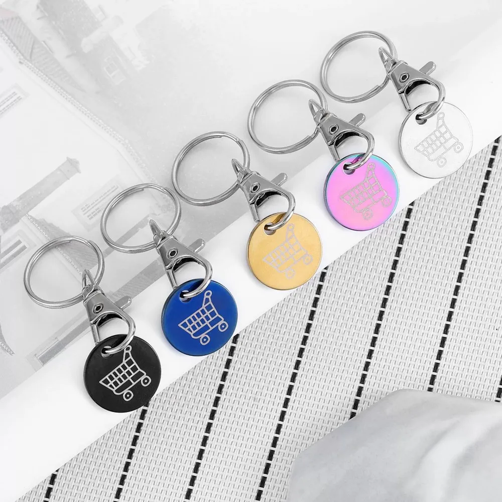 1pc Shopping Trolley Remover Key Chains Metal Token Chip With Carabiner Hook Portable Supermarket Pendant For Women Car Keychain