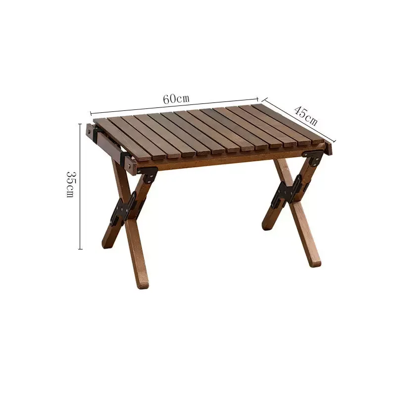 Outdoor solid coffee wooden egg table Car portable family barbecue foldable small roll camping folding tables