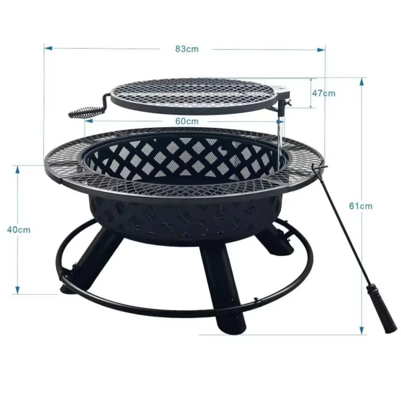 2026 3 In 1 Outdoor Camping Wood Burning Charcoal Adjustable Height Barbecue Fire Pit