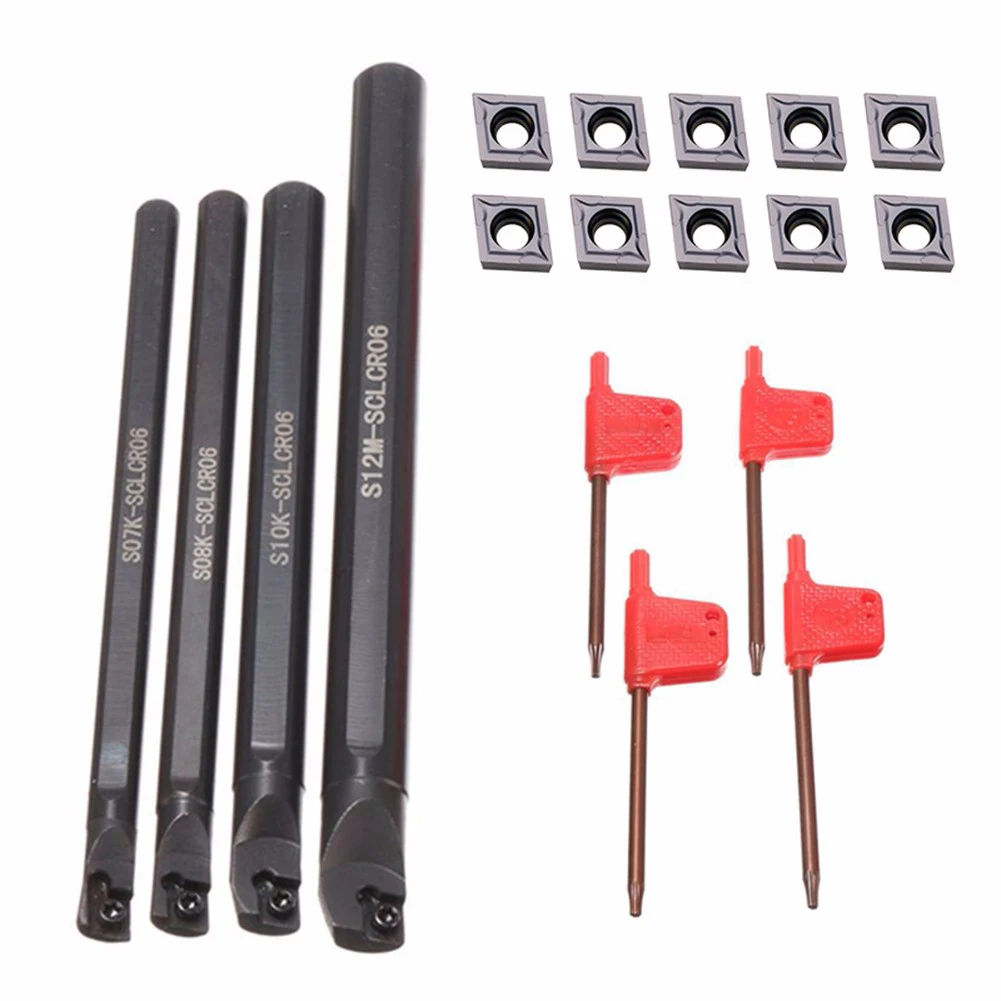 

4PCS SCLCR06 7/8/10/12mm Lathe Boring Bar Tunring Tool Holder +10 Inserts CCMT0602 CNC Lathe Cutter Tool S07K S08K S10K S12M
