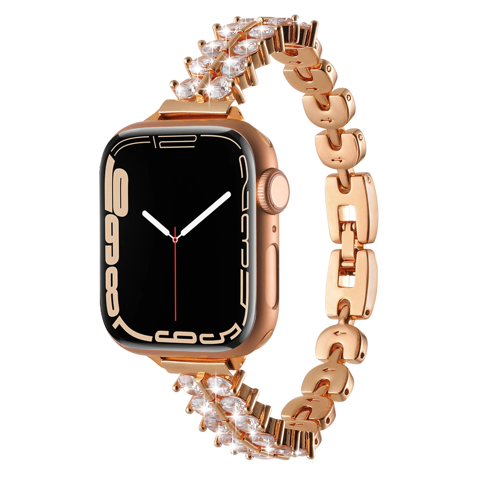 Metal Strap for Apple Watch Band Wheatear Bracelet Chain Iwatch98765SE Ultra Zircon 40 41 44 45mm Women Jewelry Copper Wrist