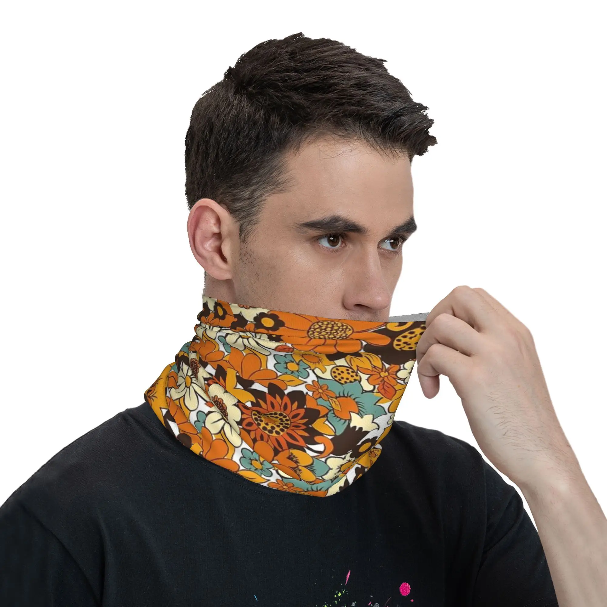 70 年代 60 年代レトロフラワーパワー、花柄バンダナネックカバープリントラップスカーフ多機能ヘッドバンドランニングユニセックス大人