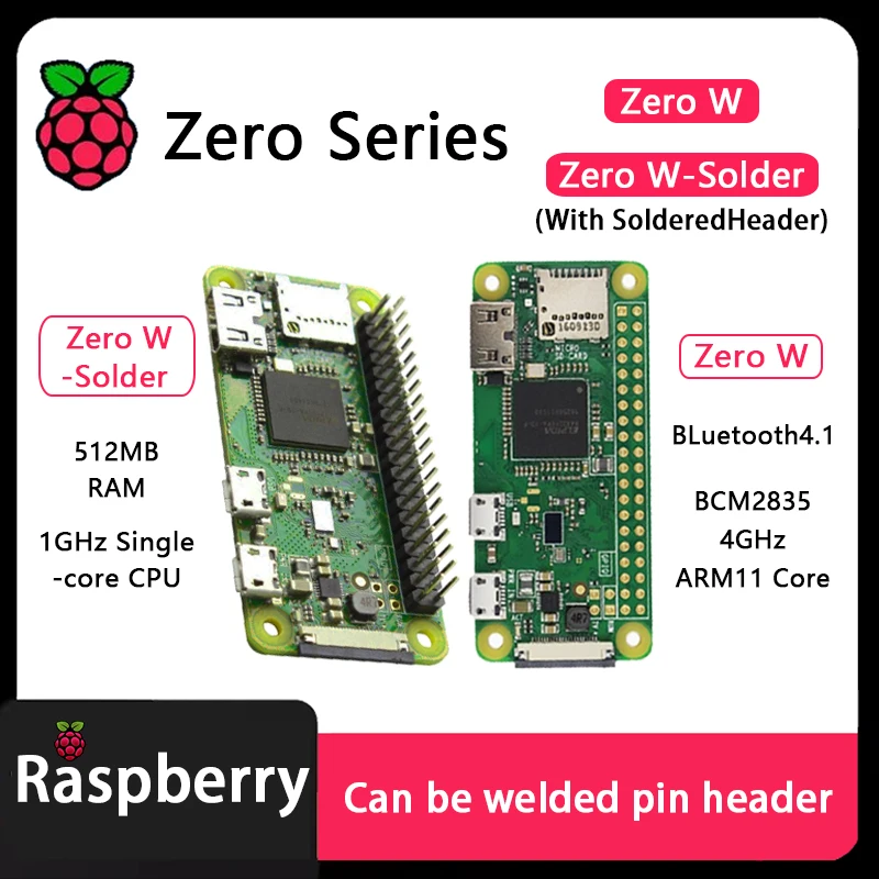 Original oficial Raspberry Pi Zero Zero W Zero 2 W Zero-Solder Zero W-Solder con cabezal soldado Chip Boardcom de 512 MB