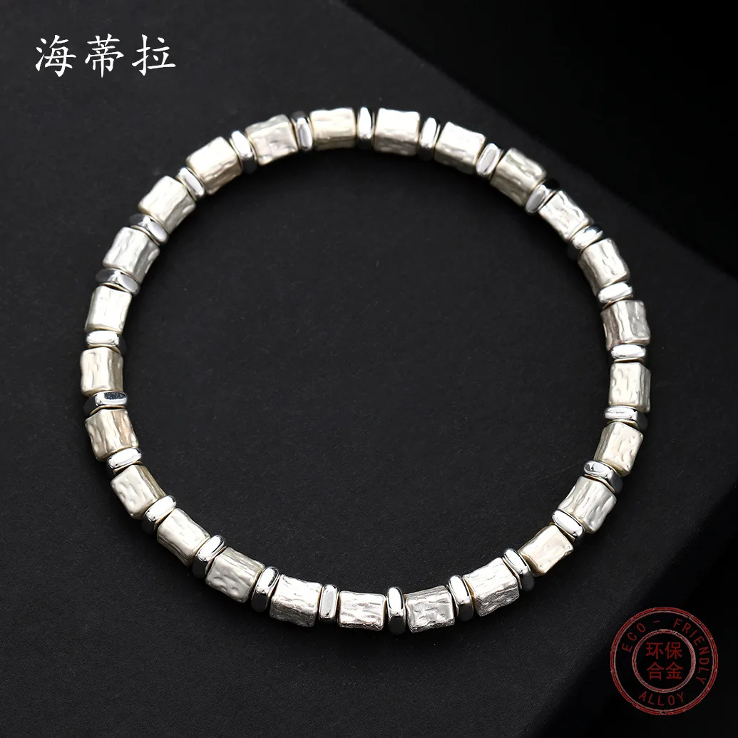 Amazon's new silver square environmentally friendly alloy elastic bracelet, a small clear women's versatile fashion bracelet