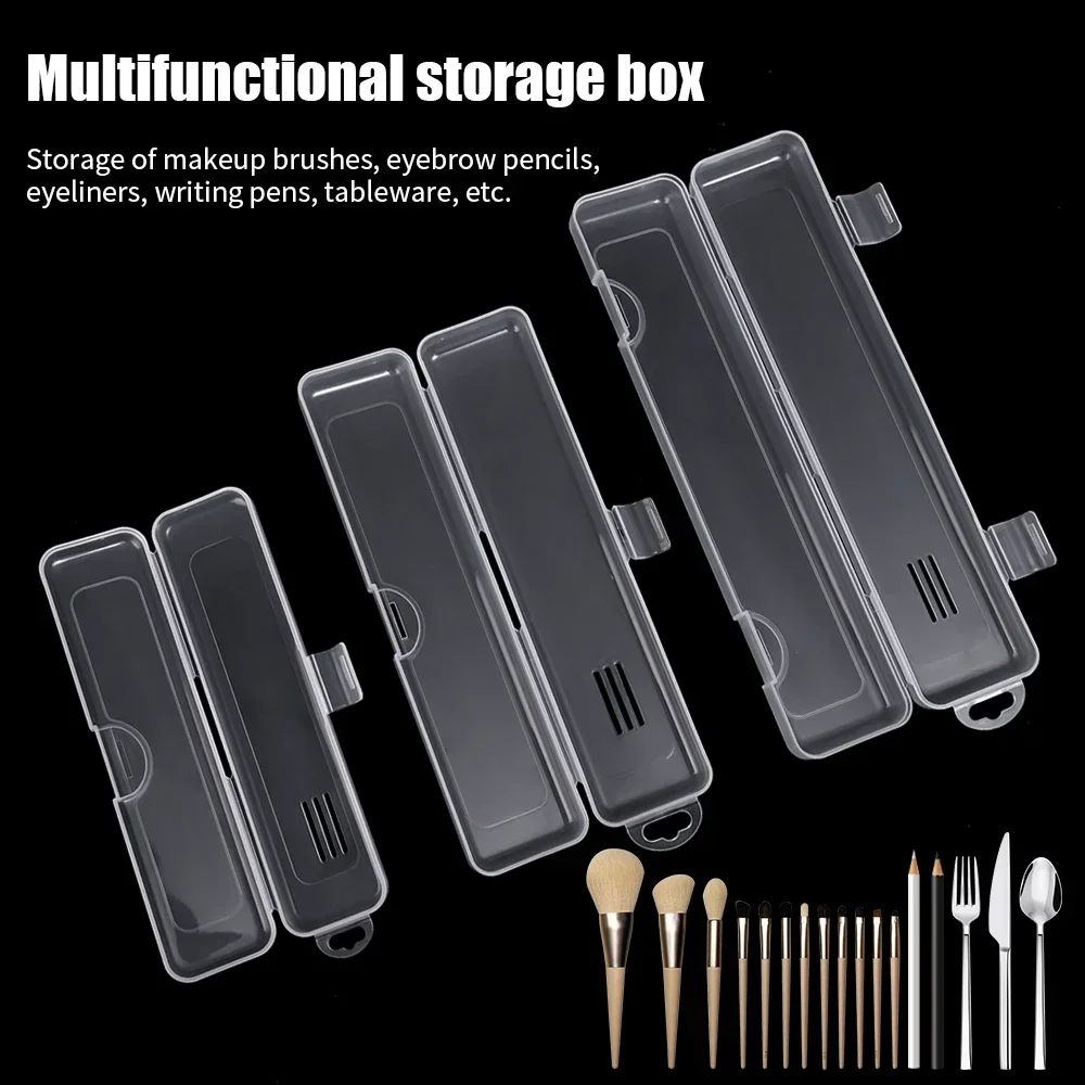 Portable Makeup Brush Storage Box Multiple Size Eyebrow Pencil Tableware Chopsticks Transparent with Cover Kitchen Accessories
