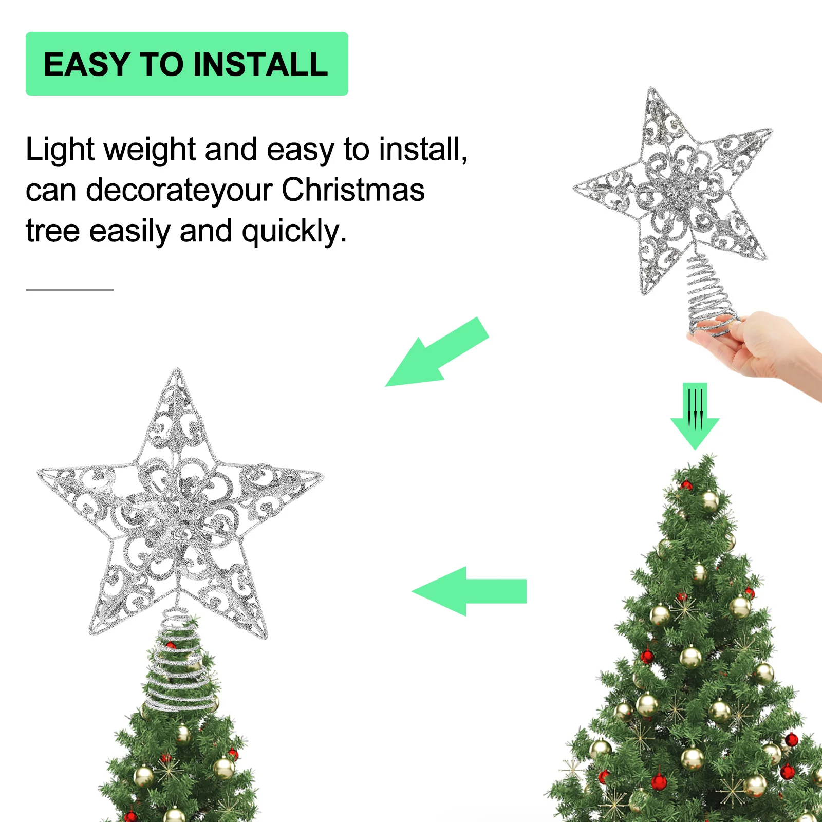 

1Pcs Iron Five-Pointed Star Xmas Tree Topper Decor Star-Shaped Xmas Ornament Family Christmas Gift Party Prop