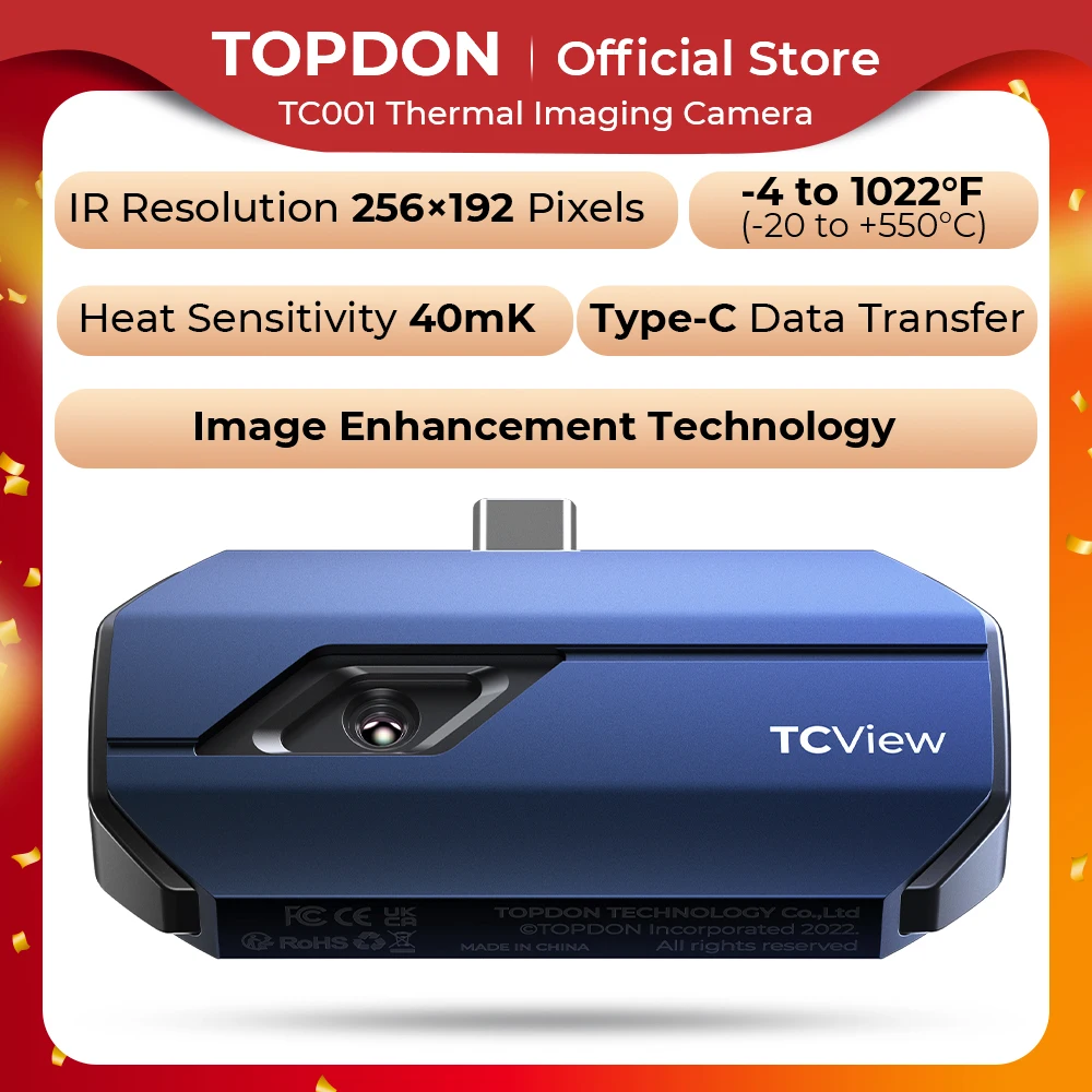 Topdon Tc001 Warmtecamera Beeldvorming Infrarood Imager 256X192 Ir Hoge Resolutie Lt Pro-Grade Voor Android Telefoons Usb Type C