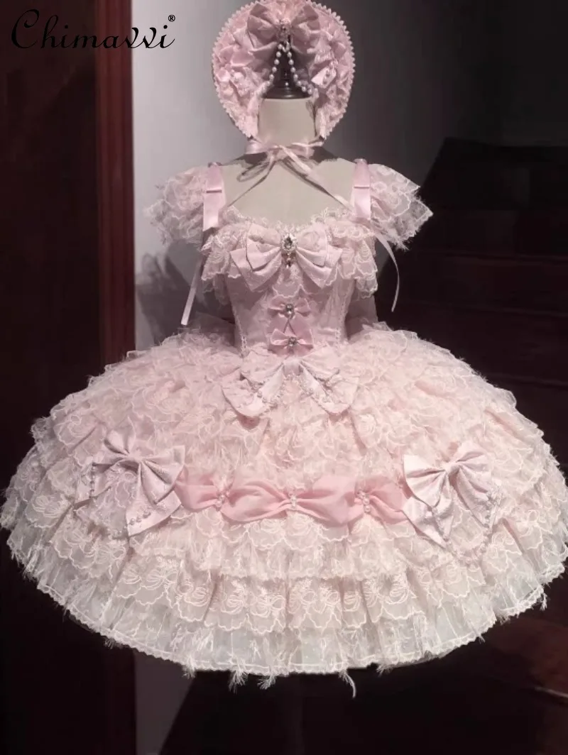 

Original Design Lolita Sweet Bridal Jsk Sundress New Spring Summer Cute Bowknot Birthday Party Princess Pink Dress for Women